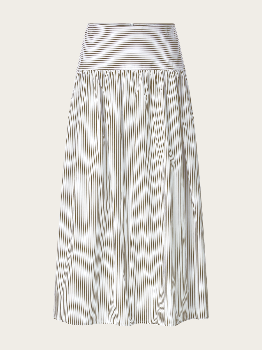 MIDI STRIPED SKIRT, COCONUT BARK