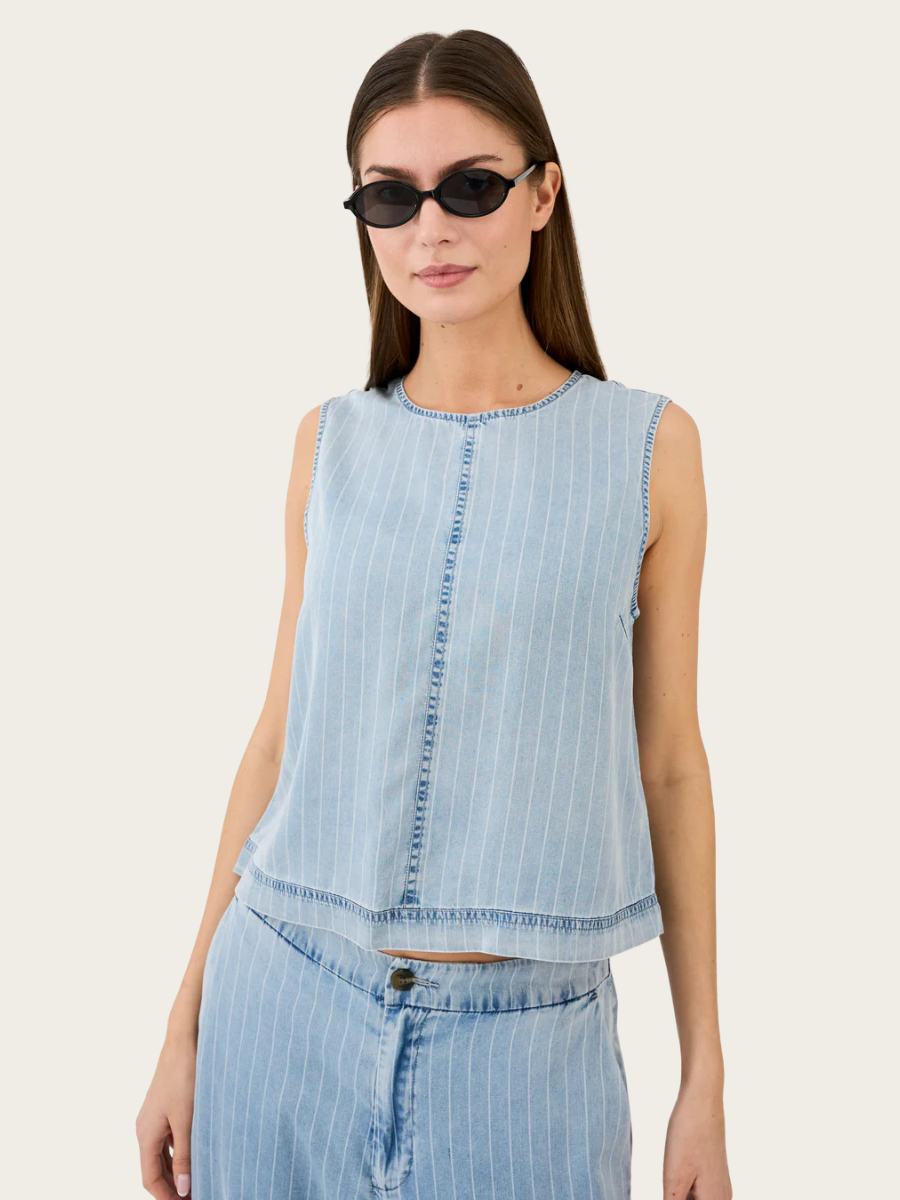 DREW DENIM STRIPE TOP, DENIM BLUE