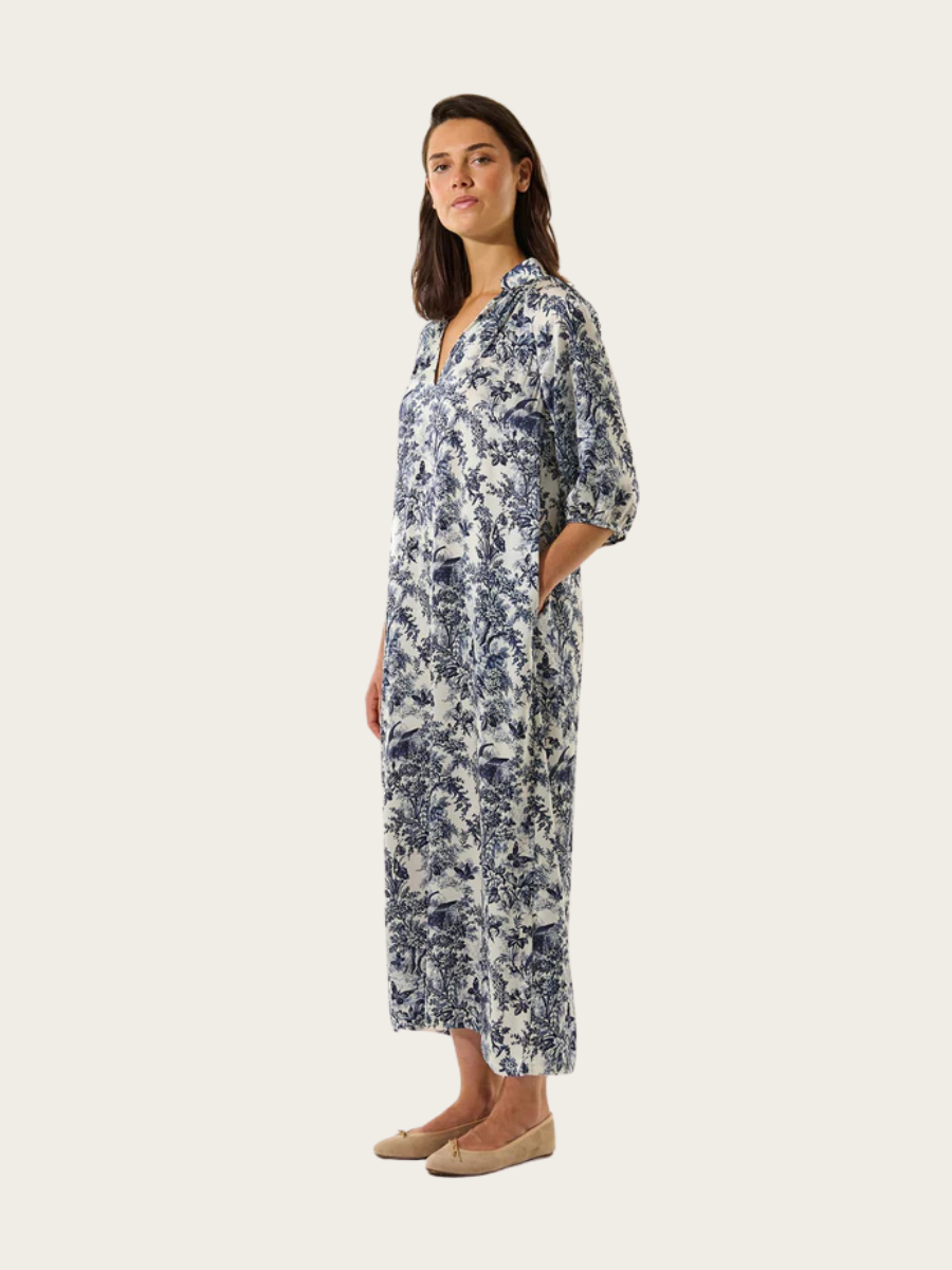SABRINA DRESS WITH V-NK, ROYAL GARDEN INK