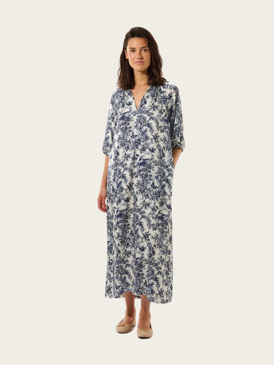 SABRINA DRESS WITH V-NK, ROYAL GARDEN INK