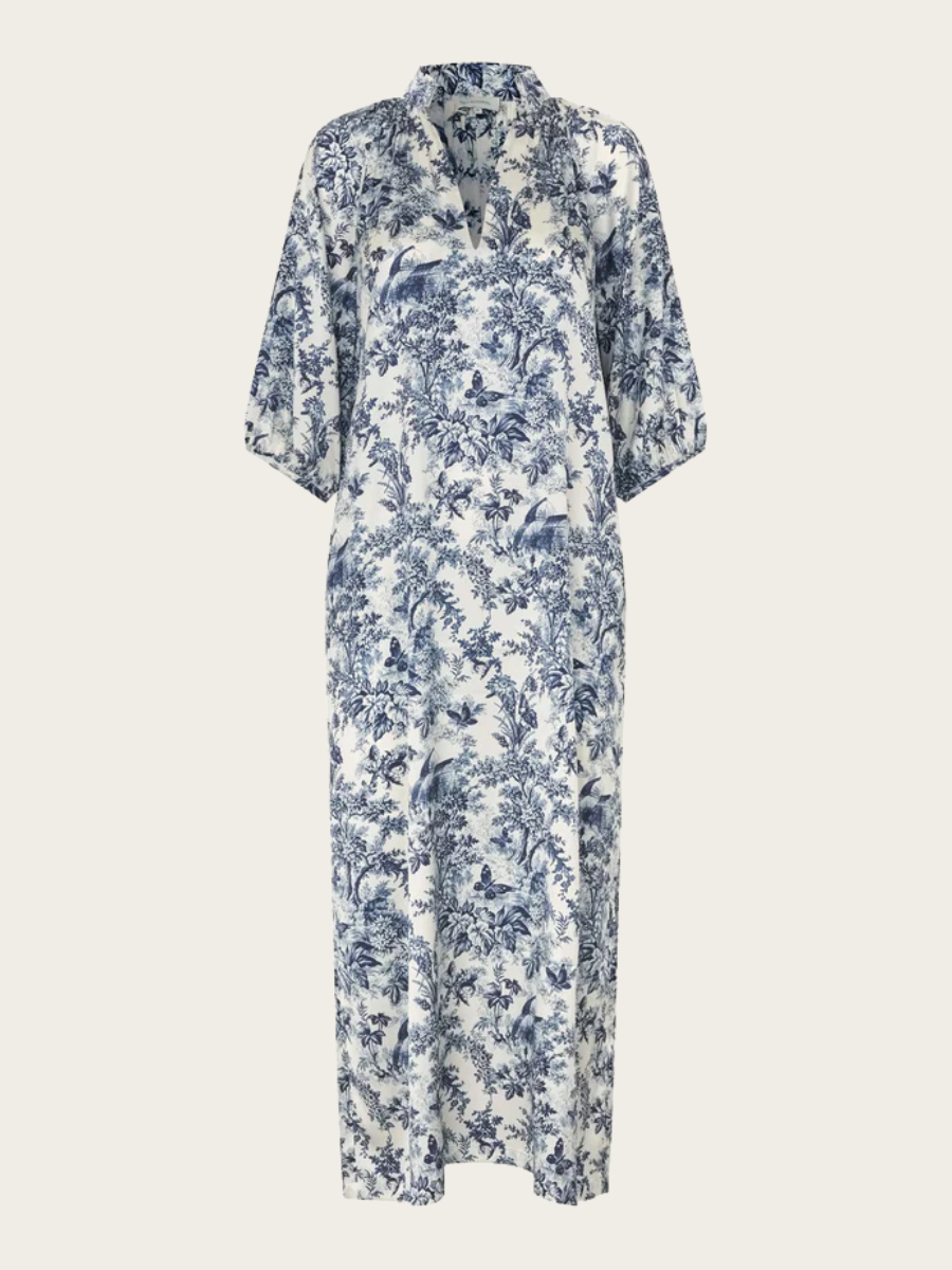 SABRINA DRESS WITH V-NK, ROYAL GARDEN INK