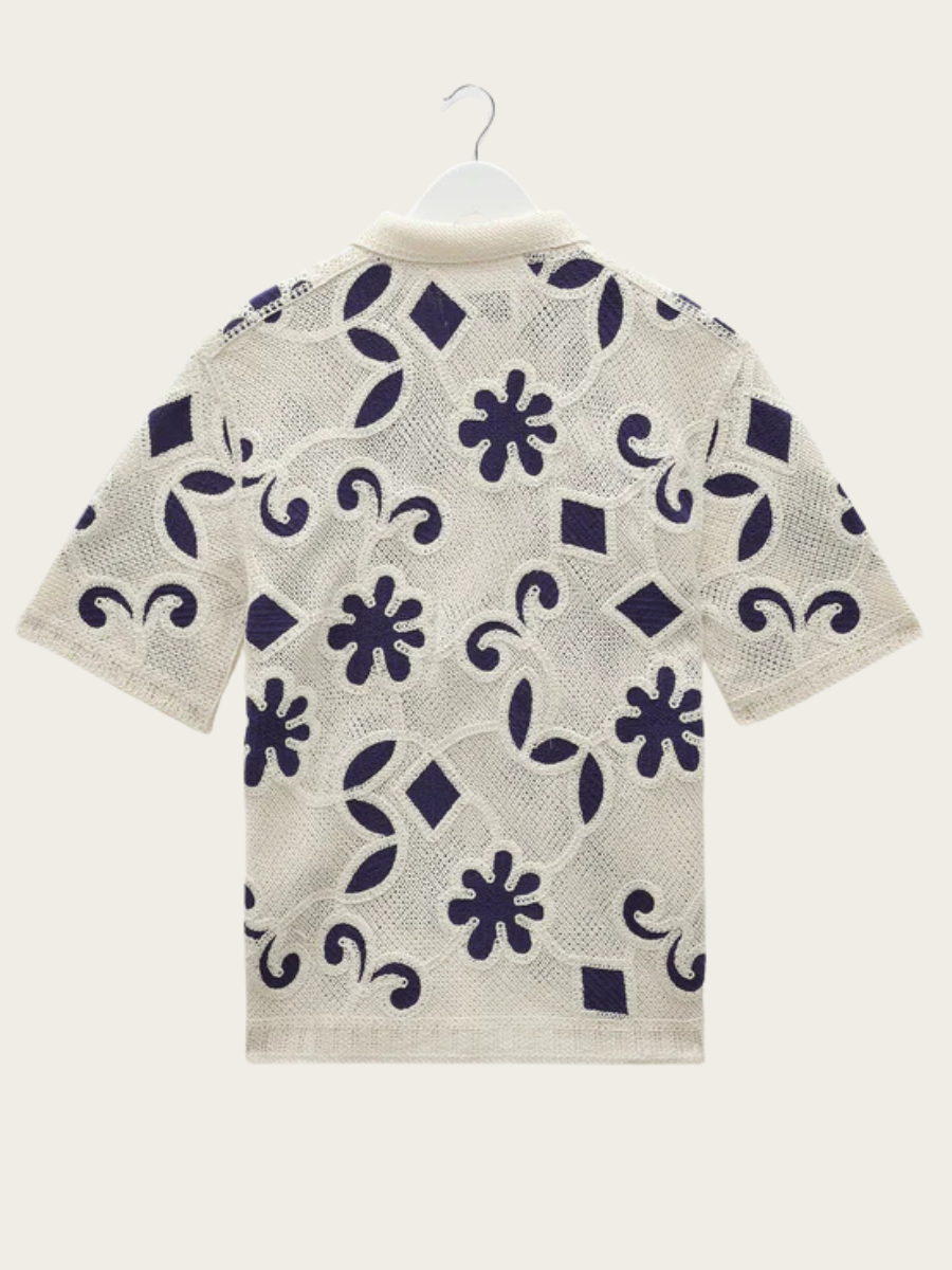 PORTO SS SHIRT, ECRU/DARK BLUE