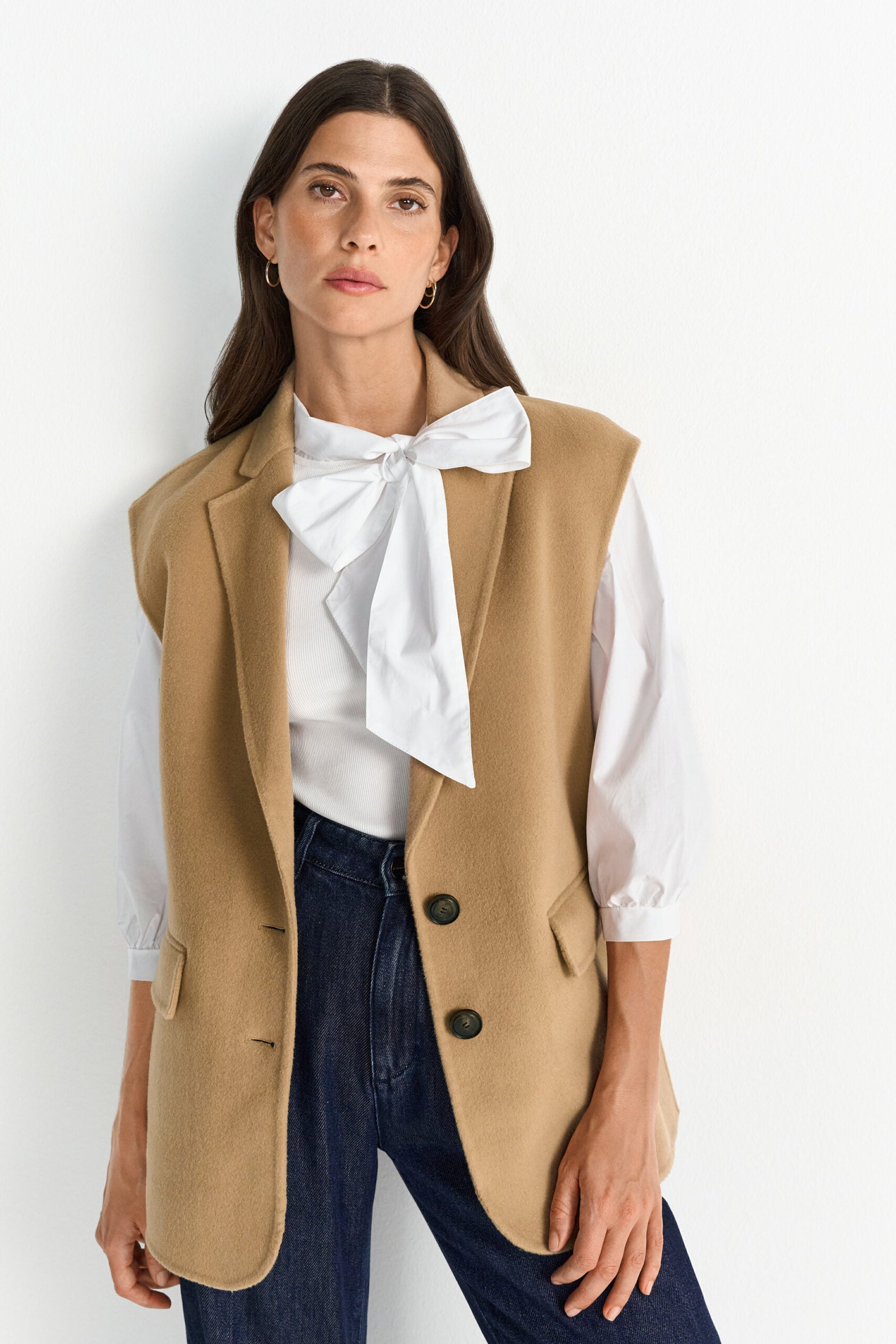 Long Double Face Waistcoat, Caffee Latte