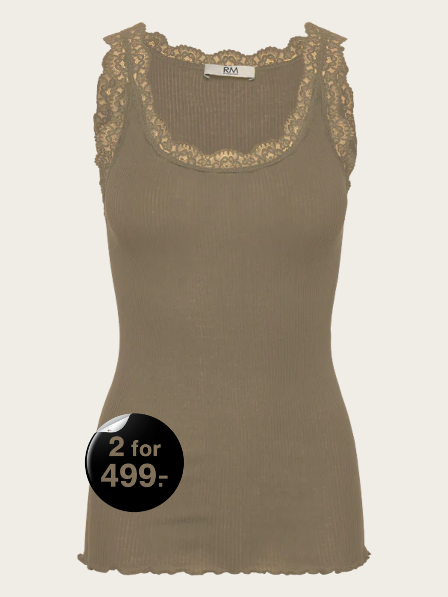 BALTA MODAL SL LACE U-NECK TOP, DUSK GREEN