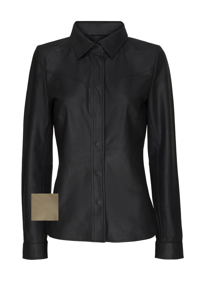 Short Slim Leather Shirt, Olive