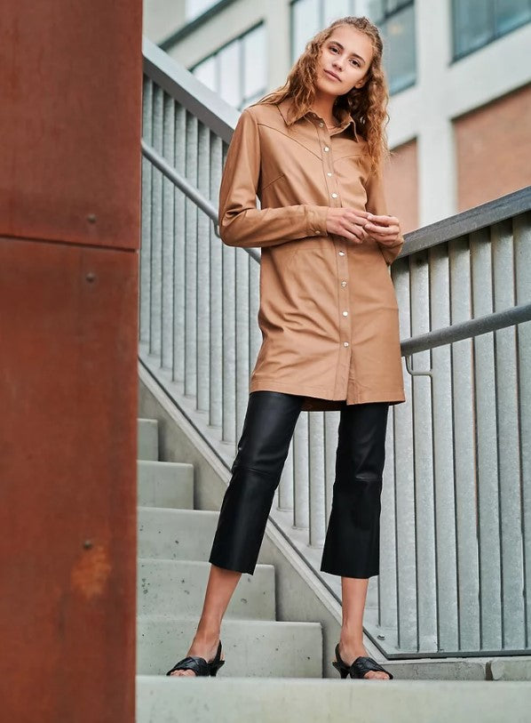 Long shirt, satin beige