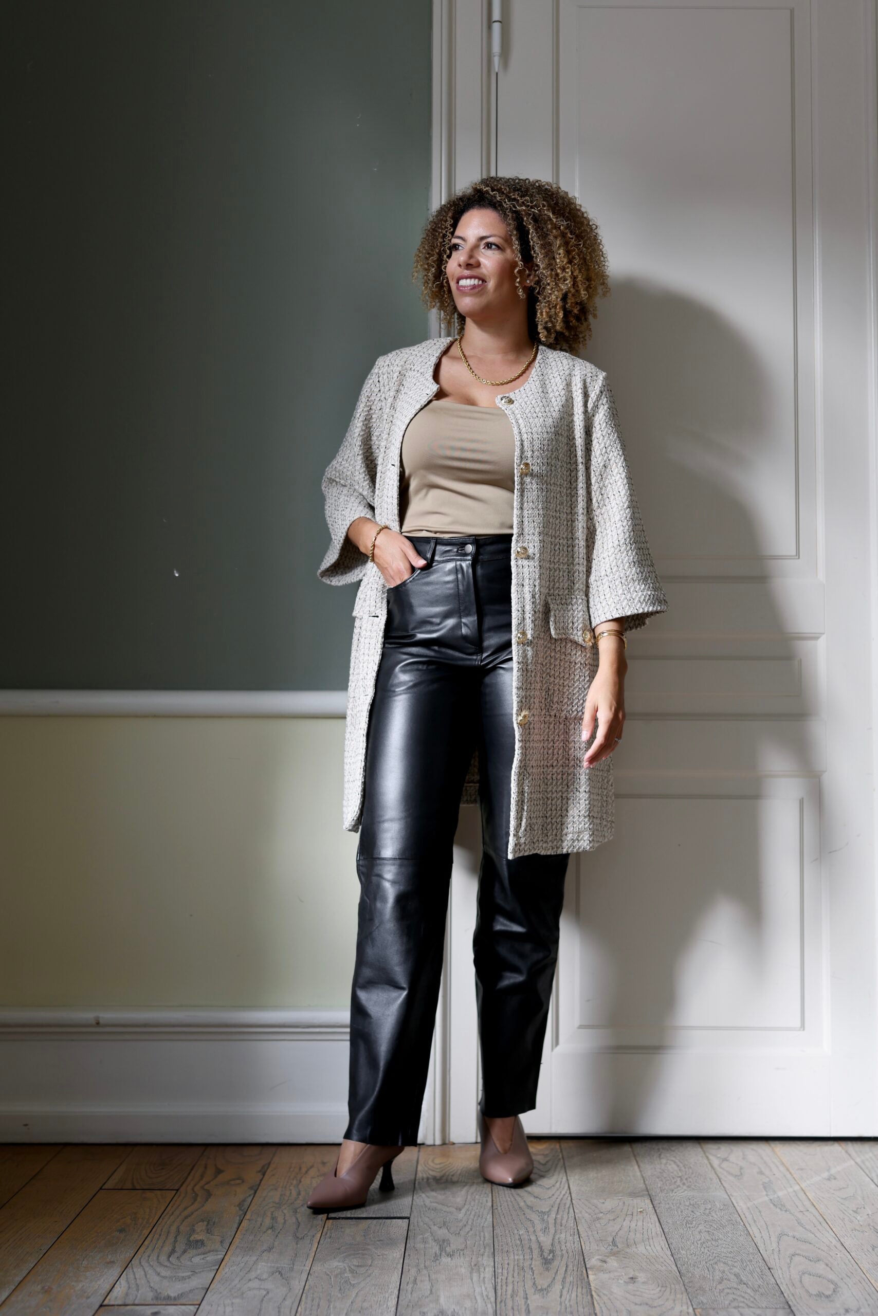 Leather Pants w/ Straight Legs, Black