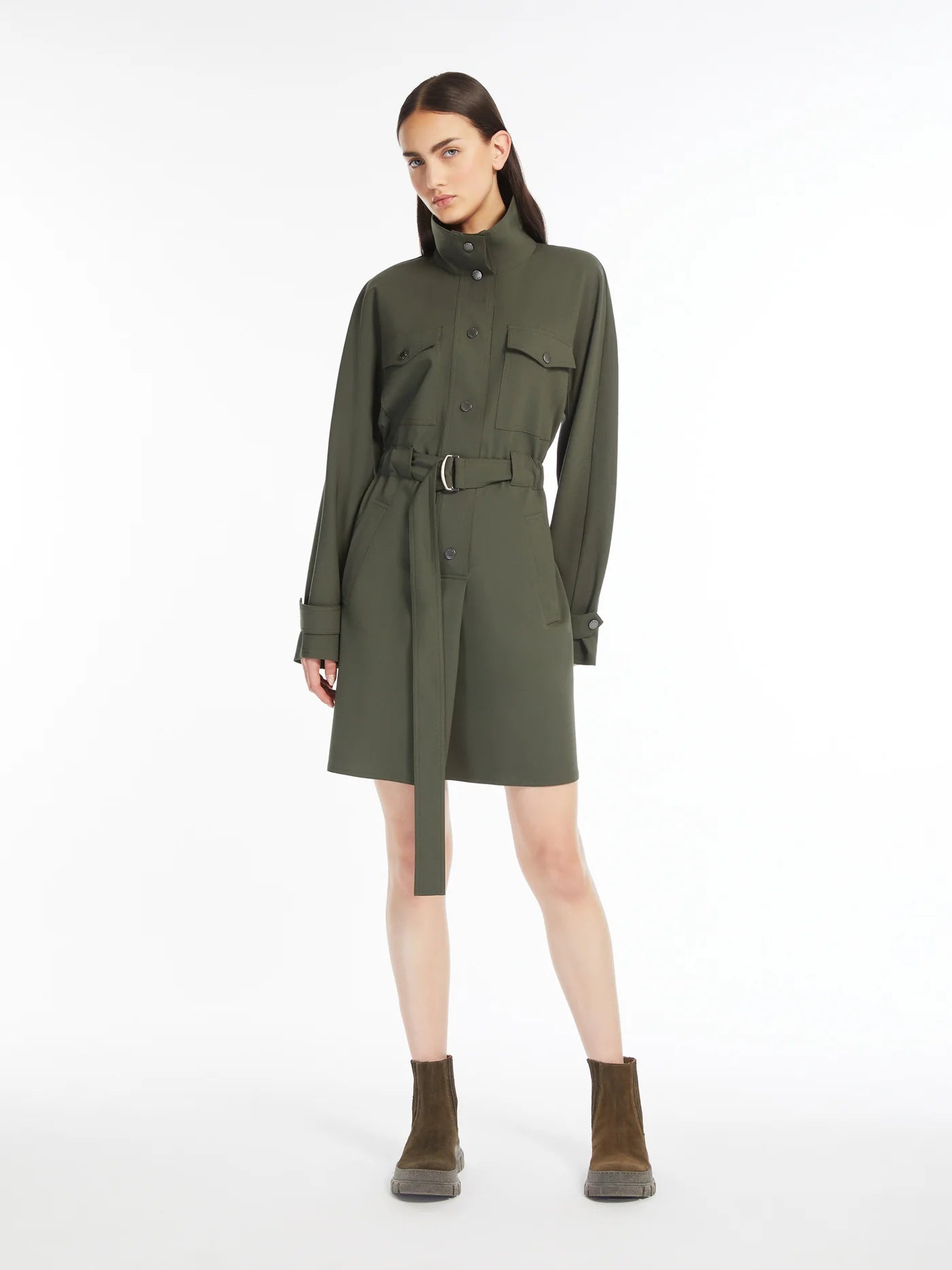 BRIOSO WOOL GABARDINE DRESS, GREEN