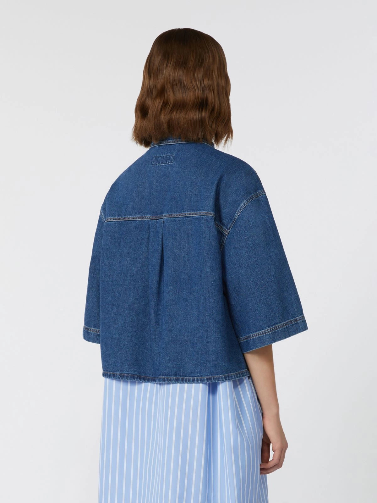 ENZA CROPPED DENIM SHIRT, MEDIUM BLUE