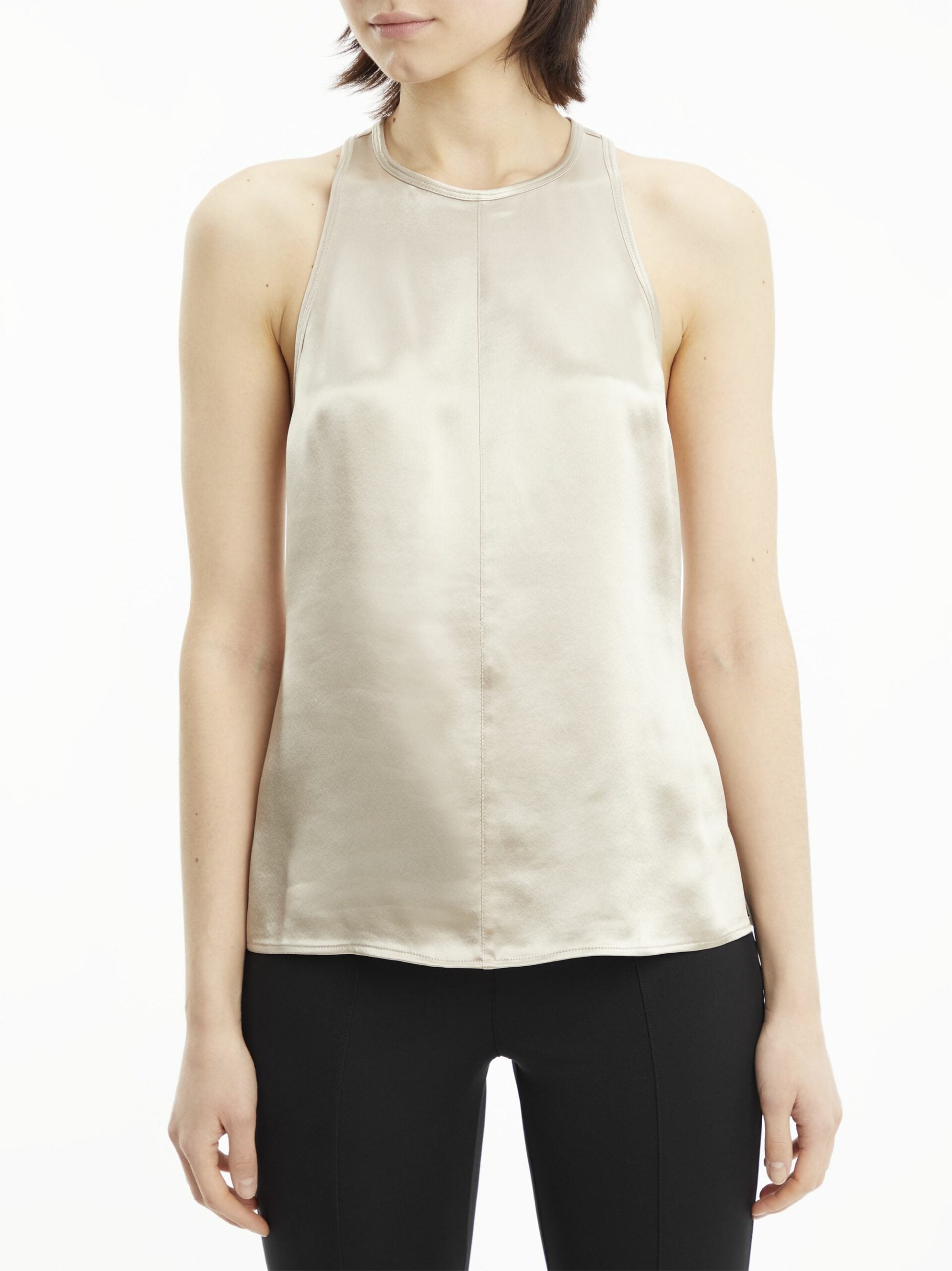 Naia acetate racer neck top, white clay