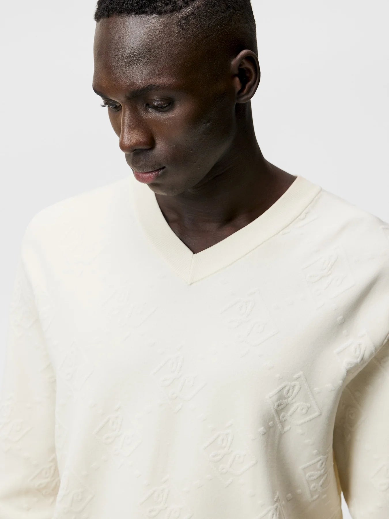 Vito jacquard v-neck sweater, turtledove