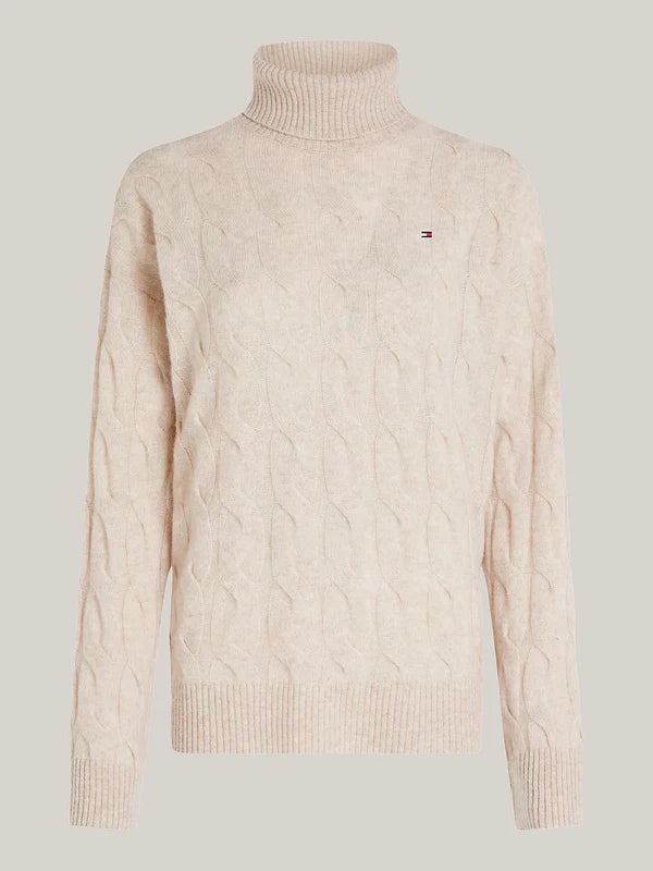 SOFT WOOL CABLE ROLL NECK SWEATER, CLASSIC BEIGE HEATHER