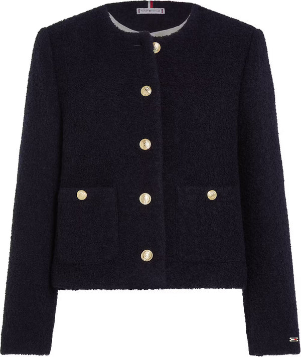 CROP BOUCLÉ GOLD BUTTON JACKET, DARK NAVY NIGHT