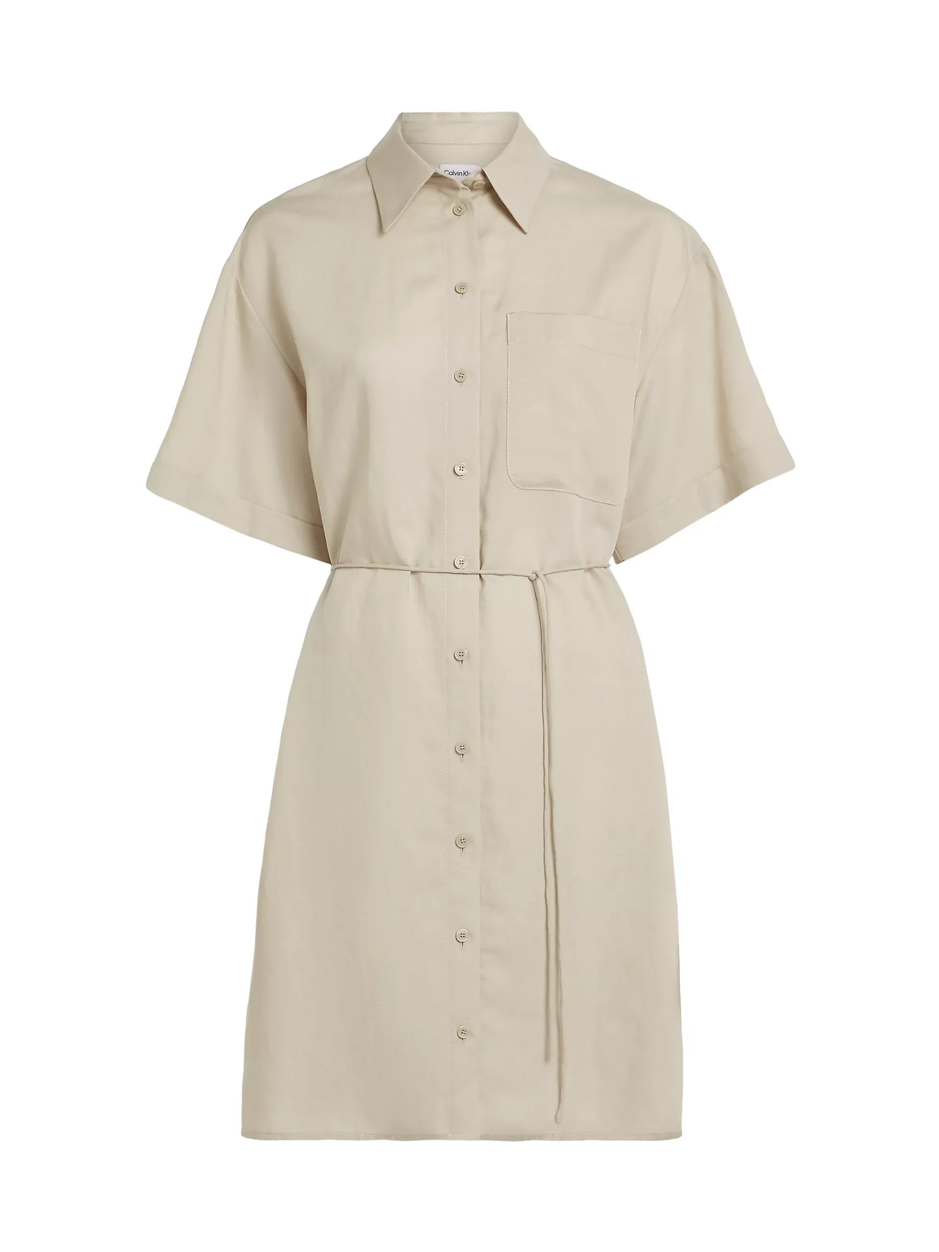 Linen Blend Relaxed Shirt Dress, Peyote