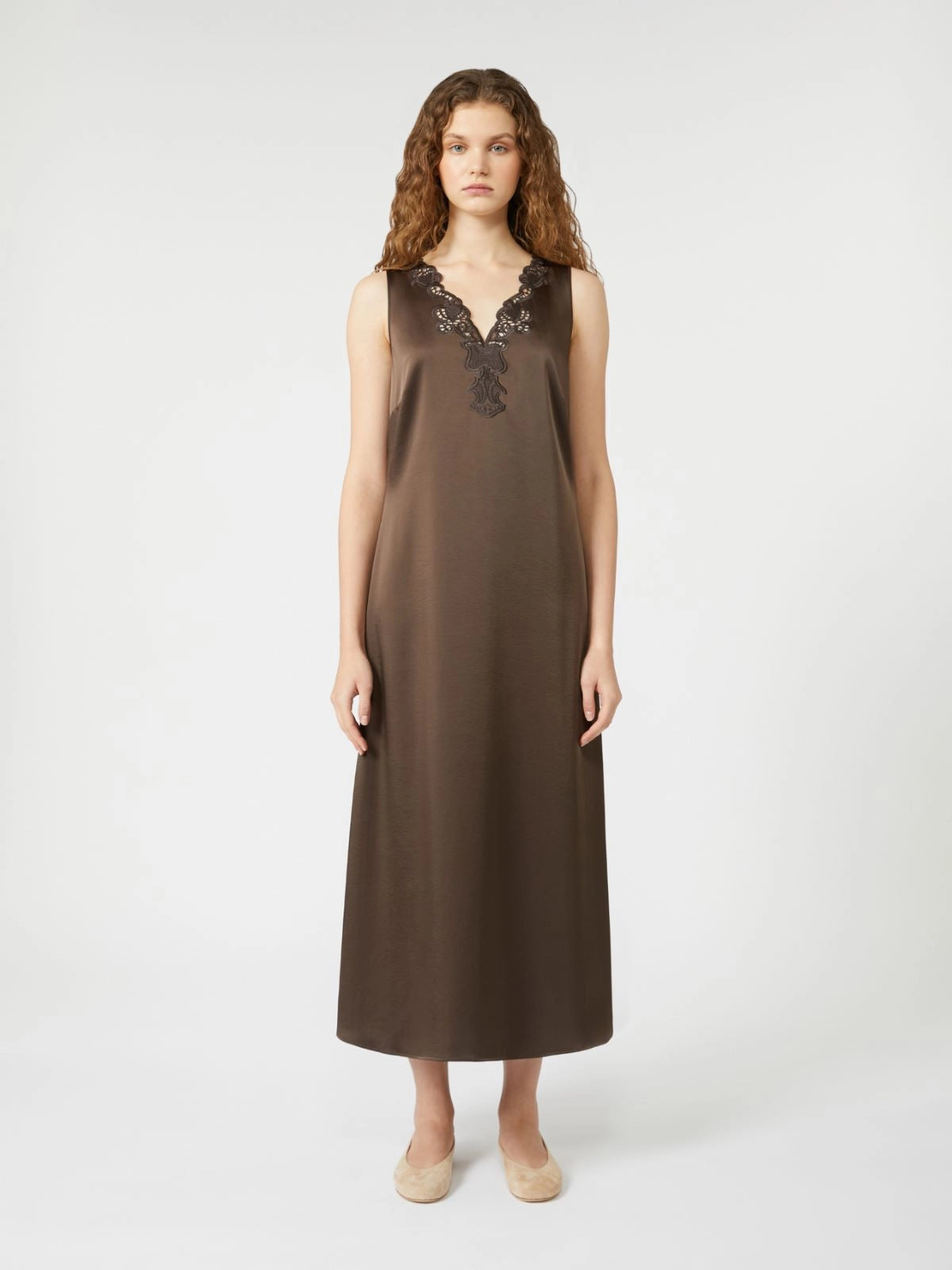 CANOSSA SATIN DRESS, CHOCOLATE BROWN