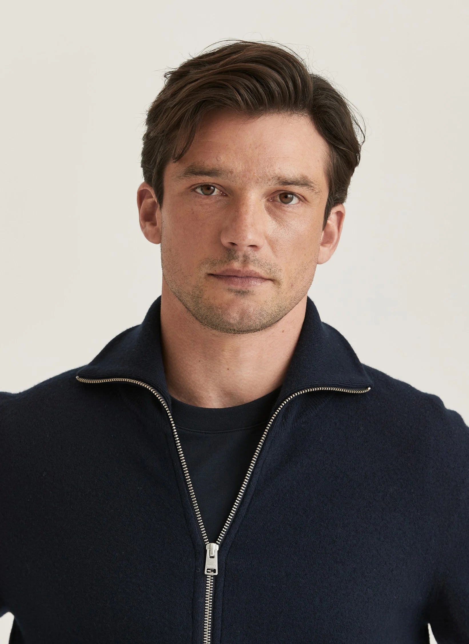 York Knitted Zip Jacket, Navy