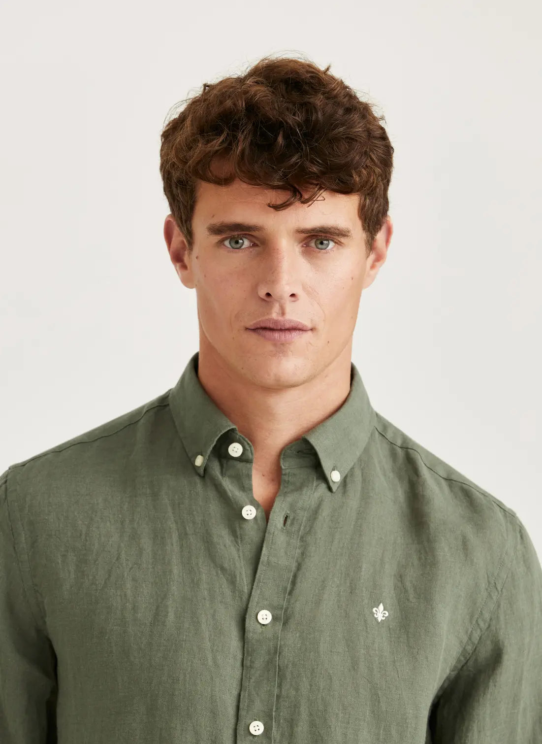 Douglas Linen SHirt, Classic Fit, Olive