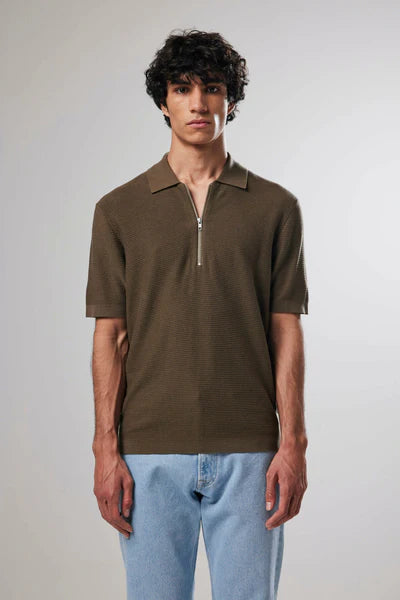 HANSIE SS ZIP POLO 6194, KHAKI