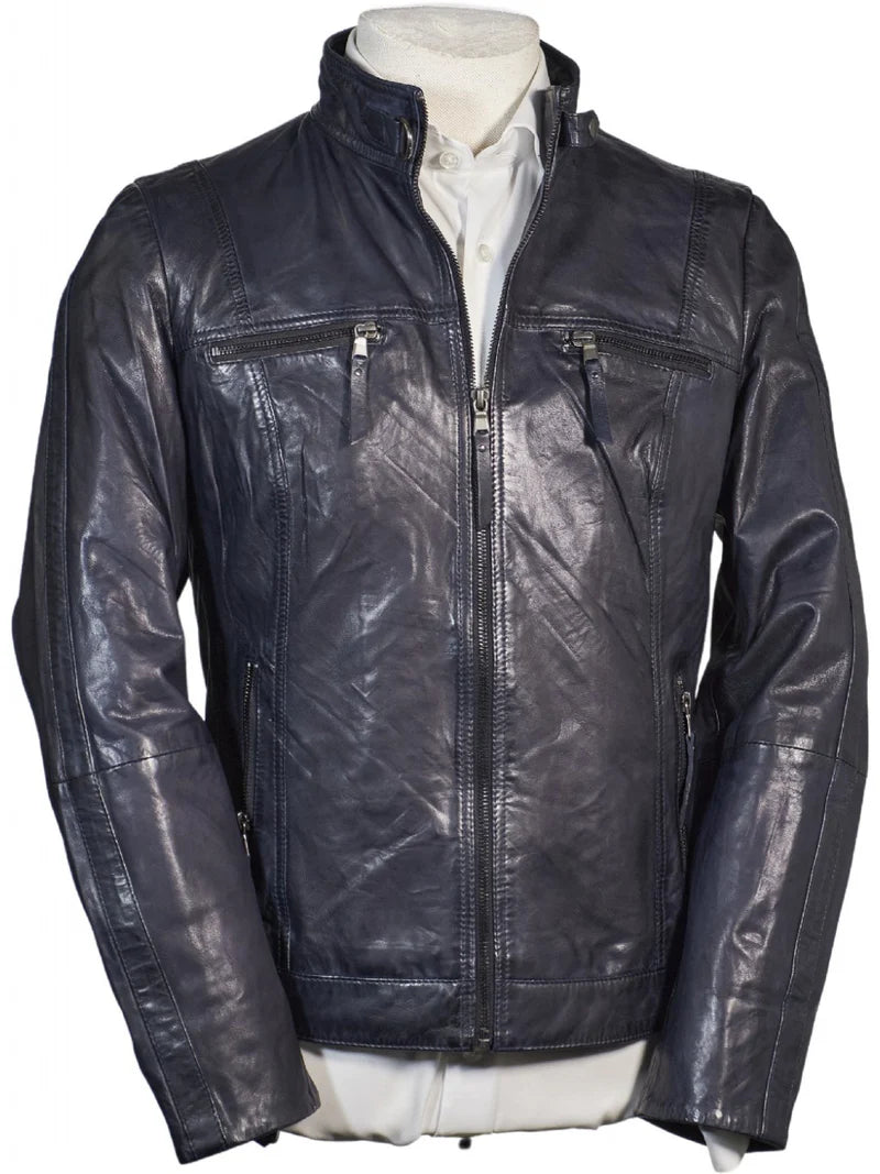 WOMAN BIKER JACKET, NAVY BLUE