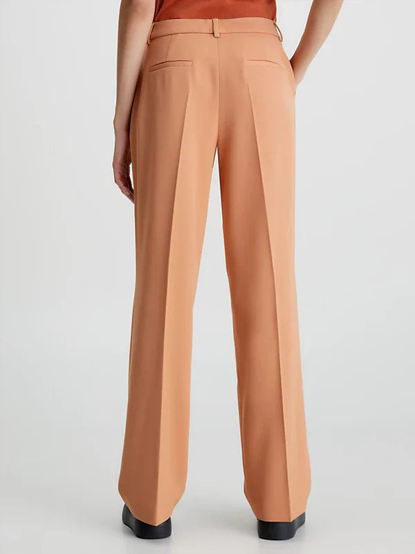 WOOL TWILL PLEATED STRAIGHT PANTS, PALE TERRACOTTA