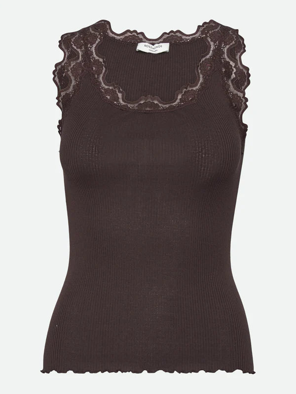 Silk Top w/ Lace, Dark Espresso
