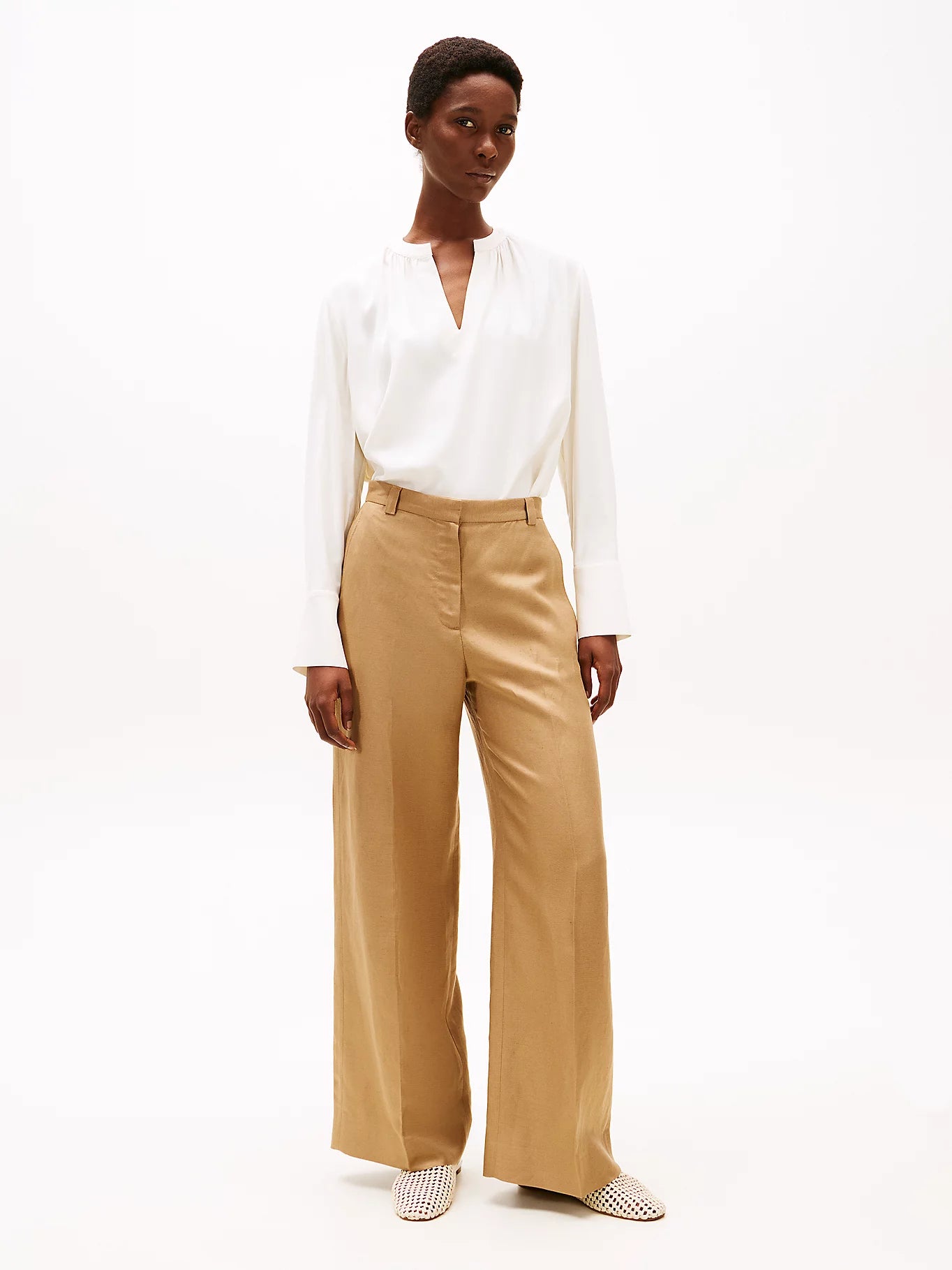 Soft Viscose V-neck LS Blouse, Ivory Petal