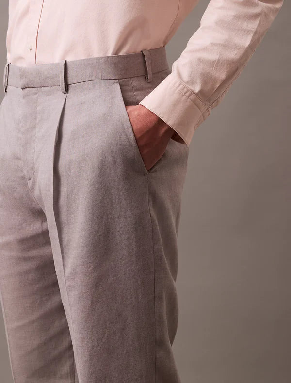 TRAVELER LINEN PLEATED TROUSERS, FORMAL GREY
