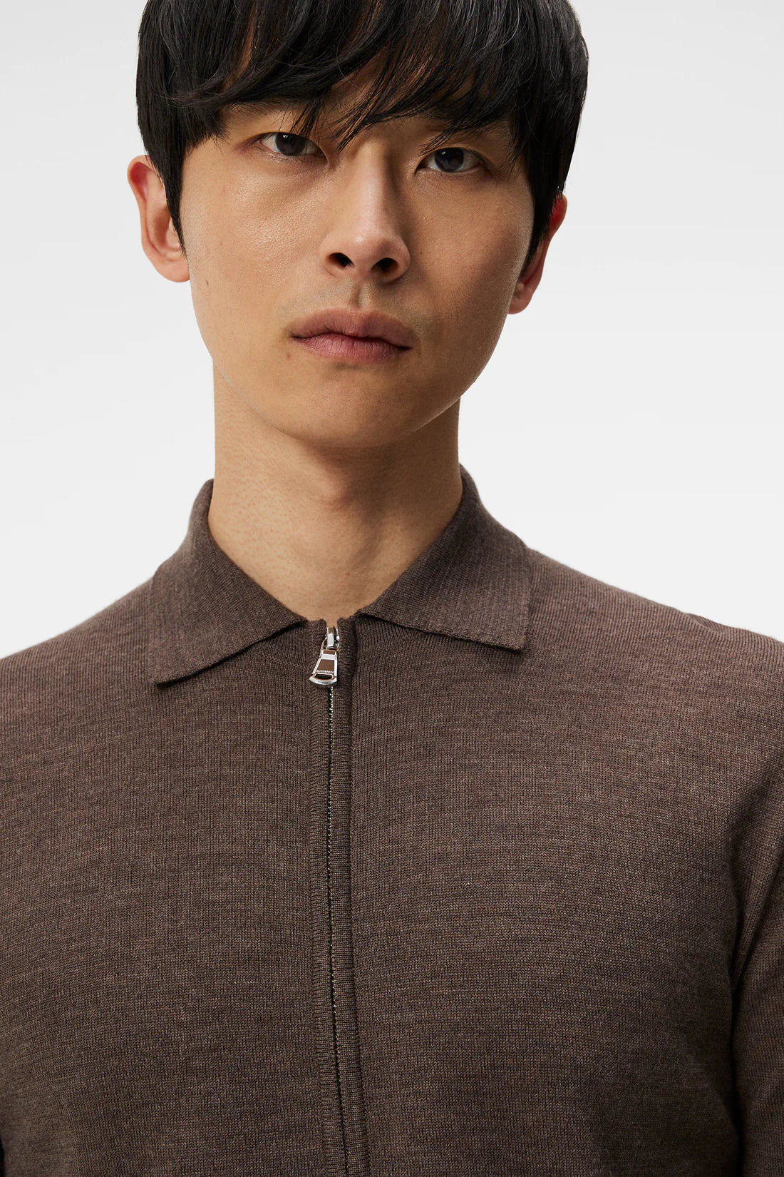 Nyle Light Merino Zip Cardigan, Walnut Melange