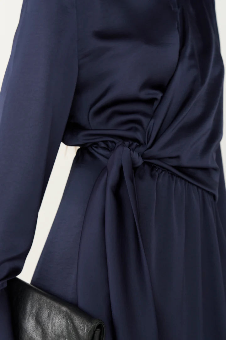 PD-Iris Satin Dress, Deep Navy Blue