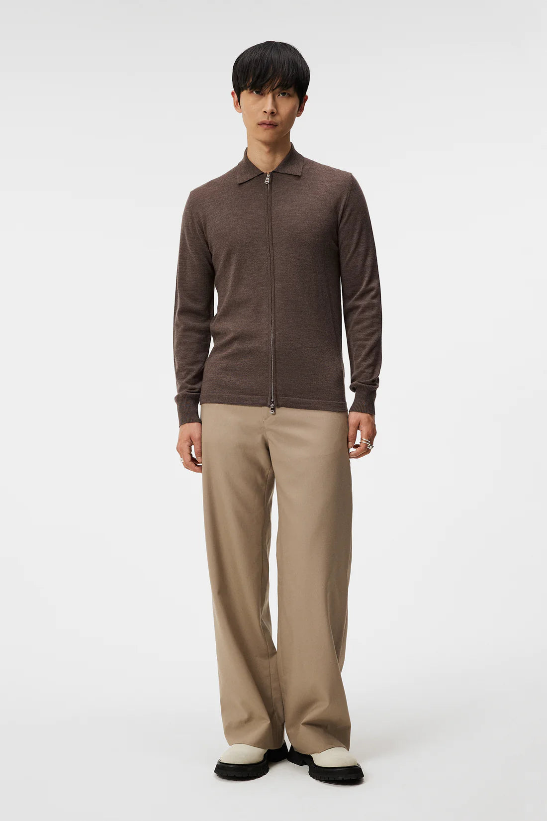 Nyle Light Merino Zip Cardigan, Walnut Melange