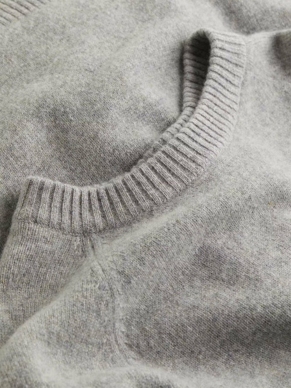 LUXURY WOOL CREW NECK SWEATER, MID GREY HEATHER