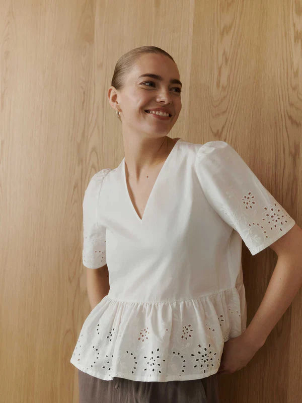 LAUREN SS REGULAR BLOUSE, NEW WHITE