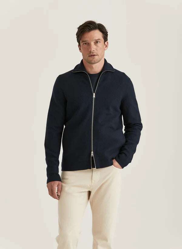 YORK KNITTED ZIP JACKET, NAVY
