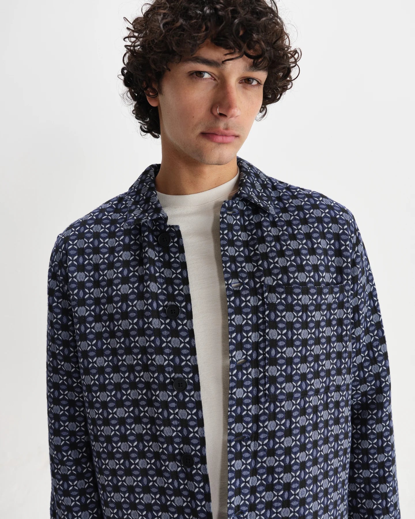 ROCKLEY GEOMETRIC JACQUARD OVERSHIRT, NAVY