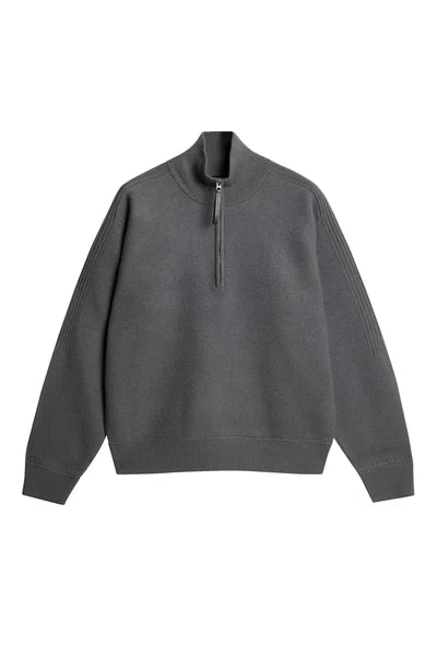 BON BOILED WOOL QUARTER ZIP, LAVA SMOKE