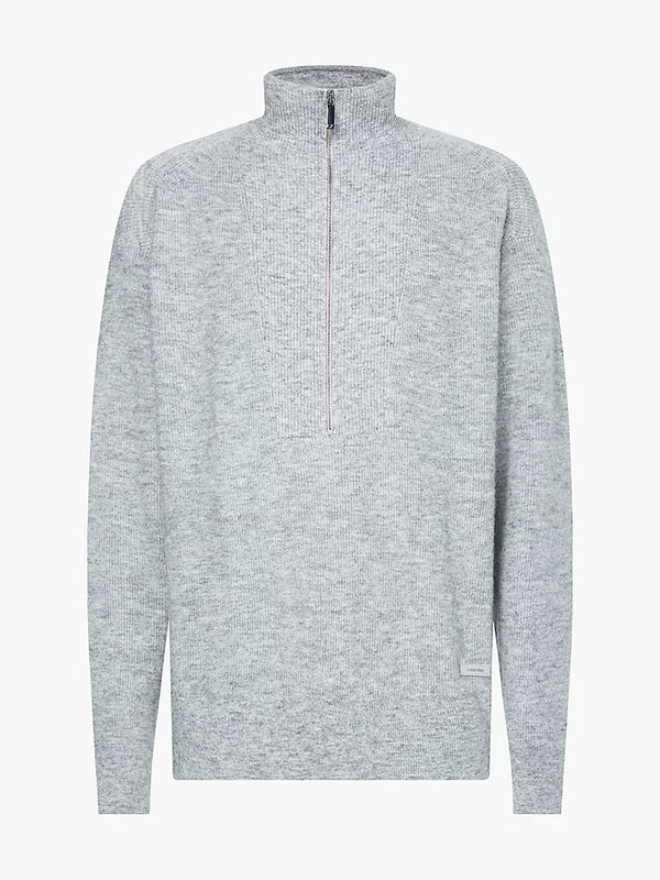 HALF CARDIGAN STITCH ZIP MOCK, LIGHT GREY HEATHER