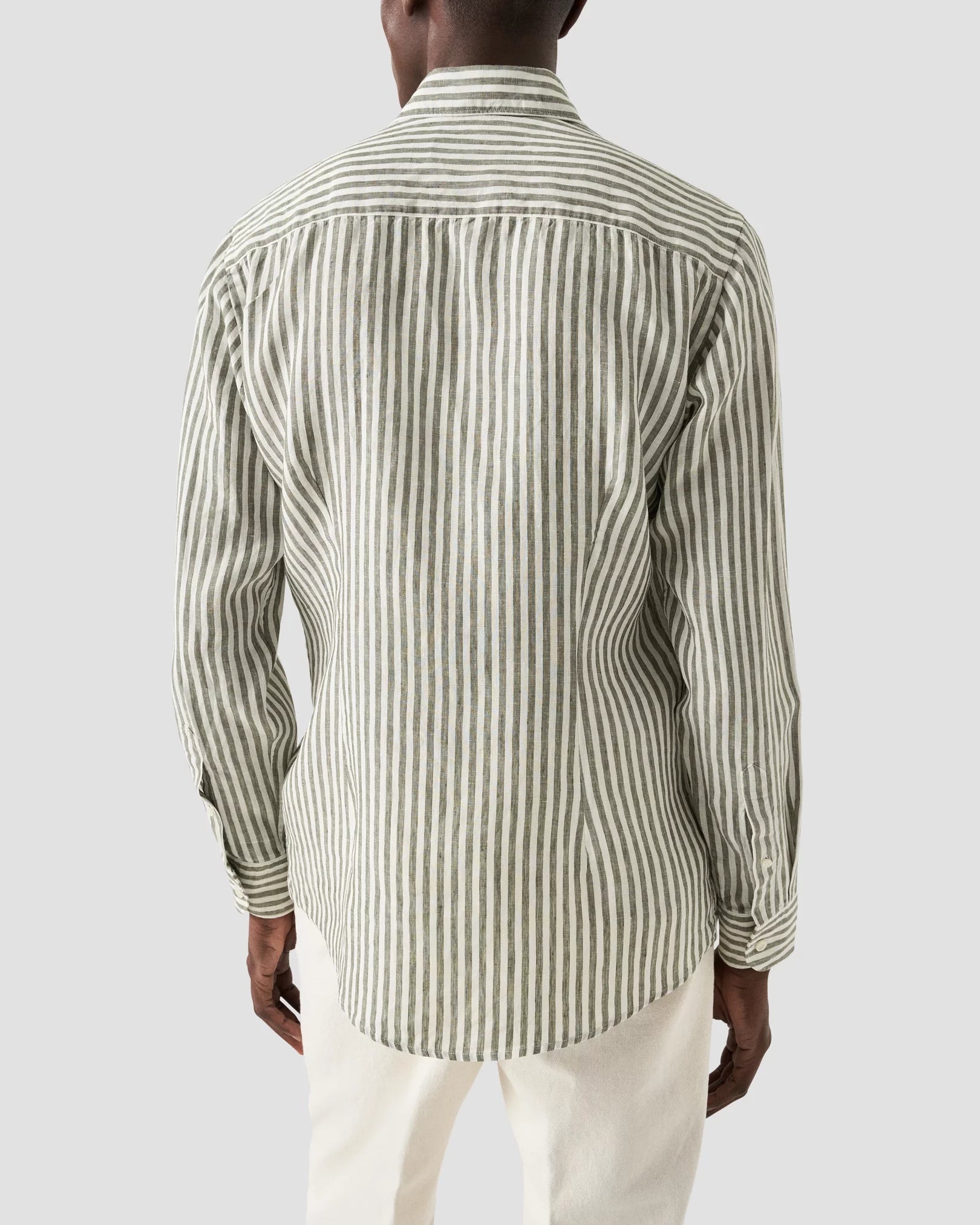 Striped Linen Shirt, Slim, Green