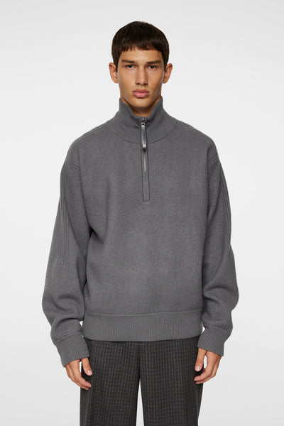 BON BOILED WOOL QUARTER ZIP, LAVA SMOKE