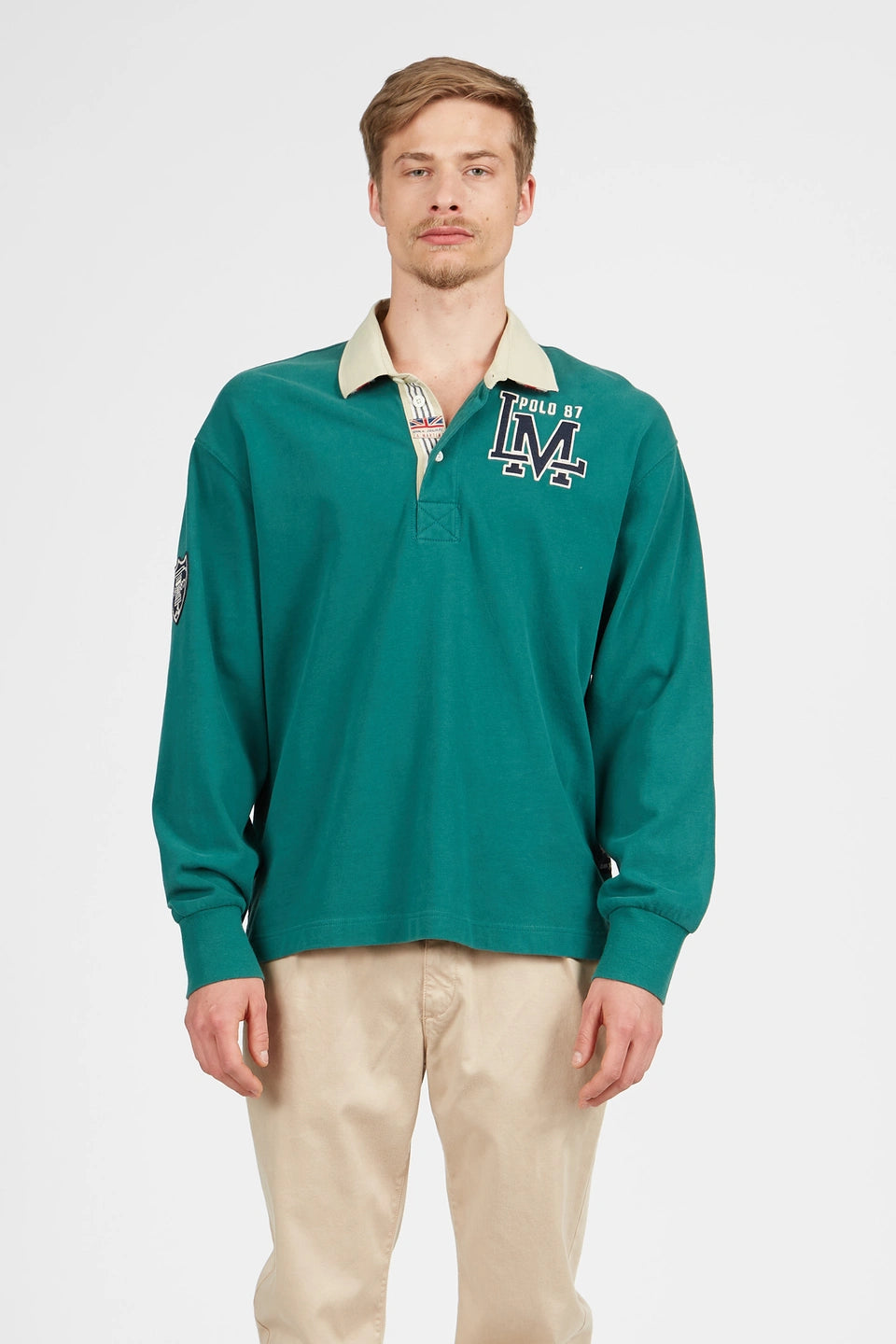 Man polo L/S jersey rugby peac, posey green