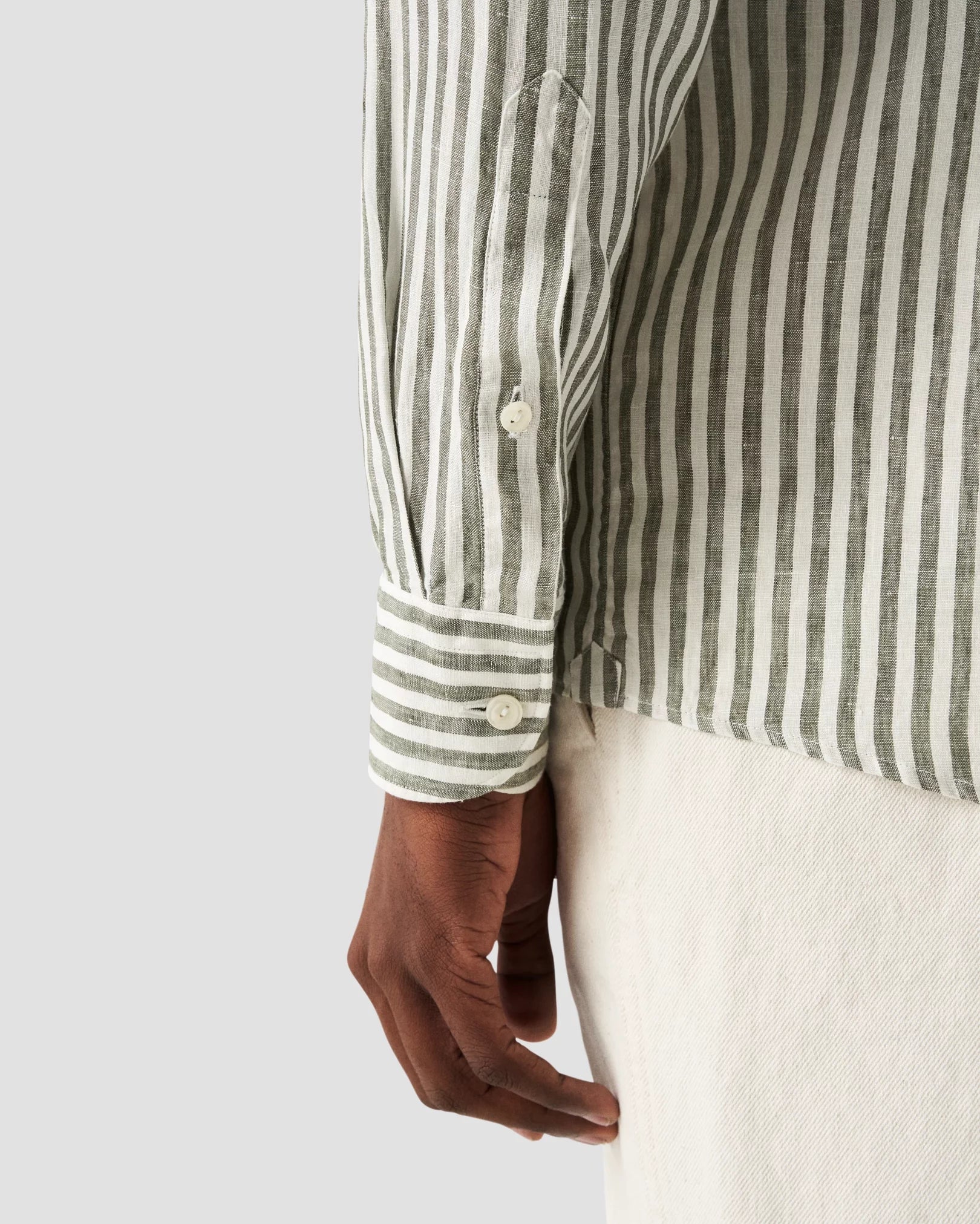 Striped Linen Shirt, Slim, Green