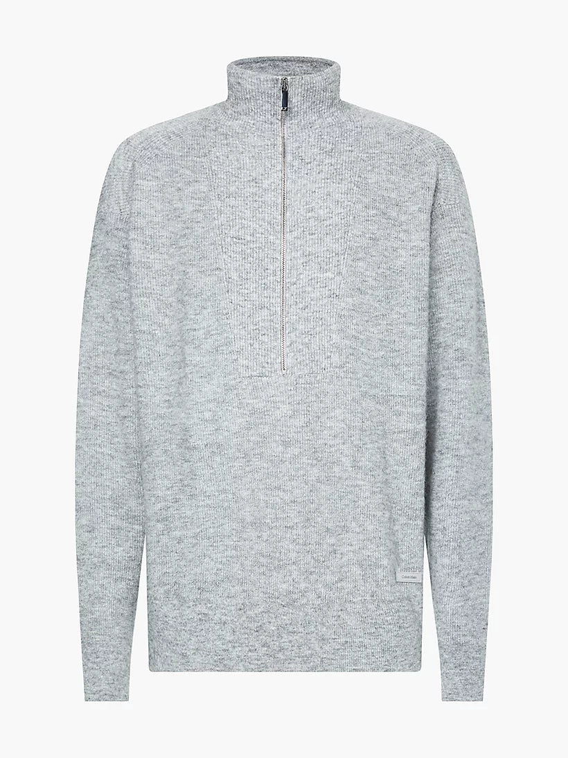 Half cardigan stitch zip mock, grey