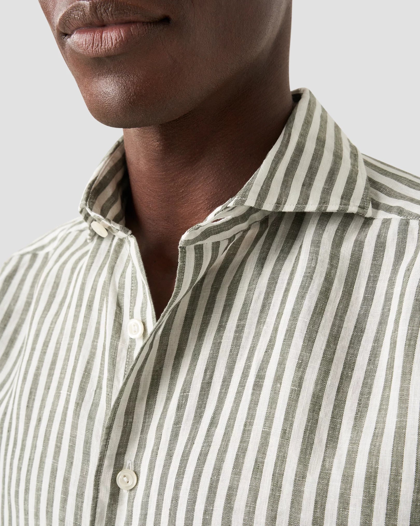 Striped Linen Shirt, Slim, Green