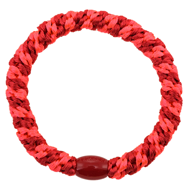 HAIR TIE, NEON RED/PINK STRIPE