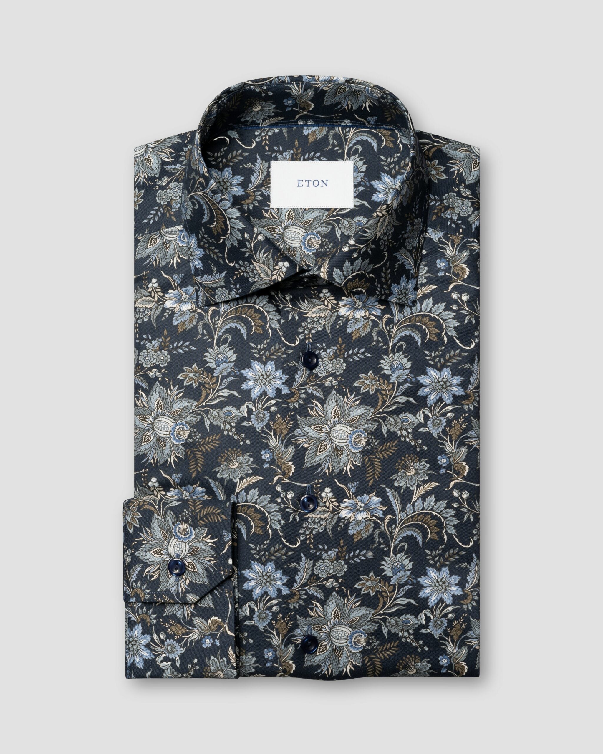 Floral Print Signature Twill, Slim, Dark Blue