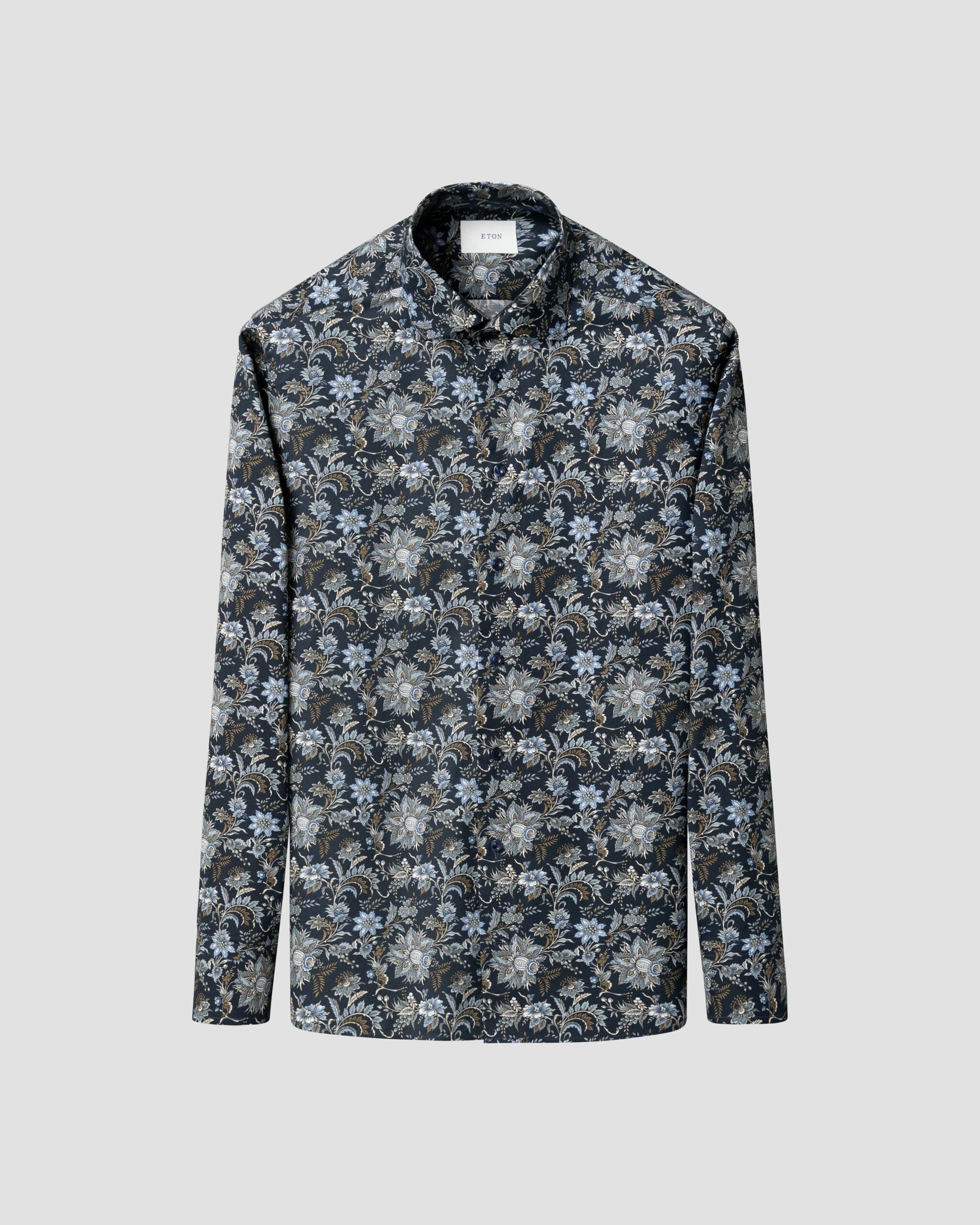 Floral Print Signature Twill, Slim, Dark Blue