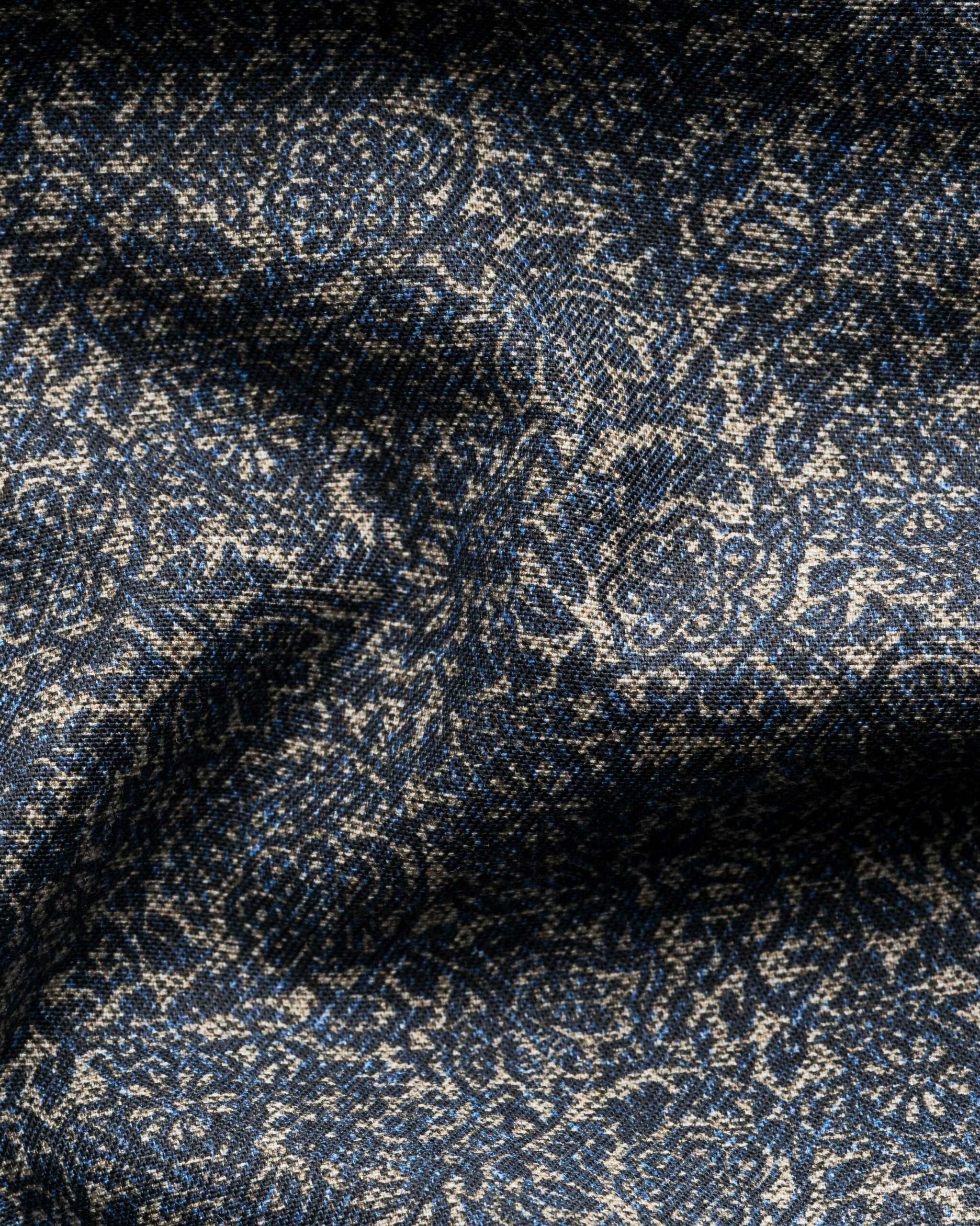 Tonal Ornamental Print Shirt, Contemp, Dark Blue