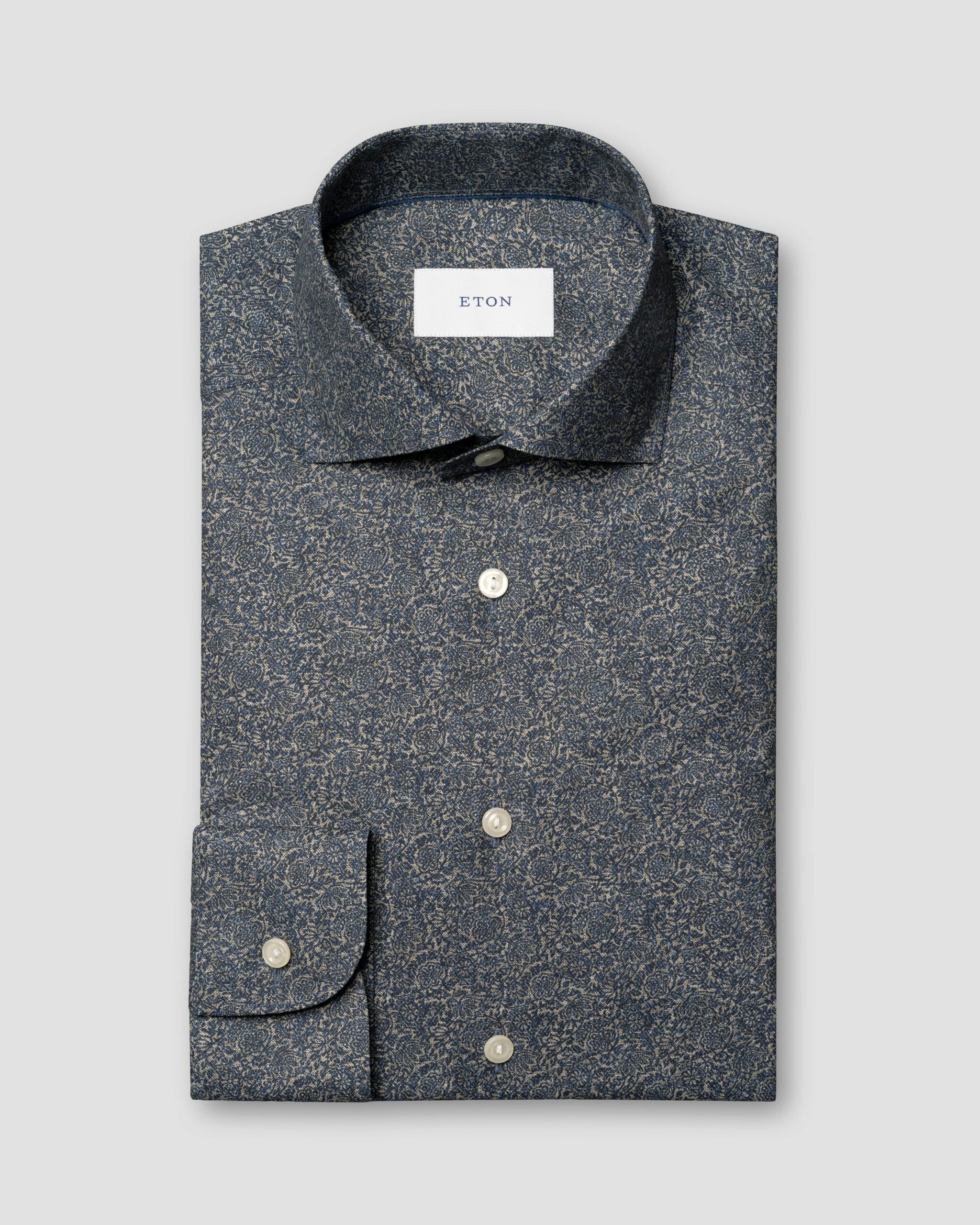 Tonal Ornamental Print Shirt, Contemp, Dark Blue