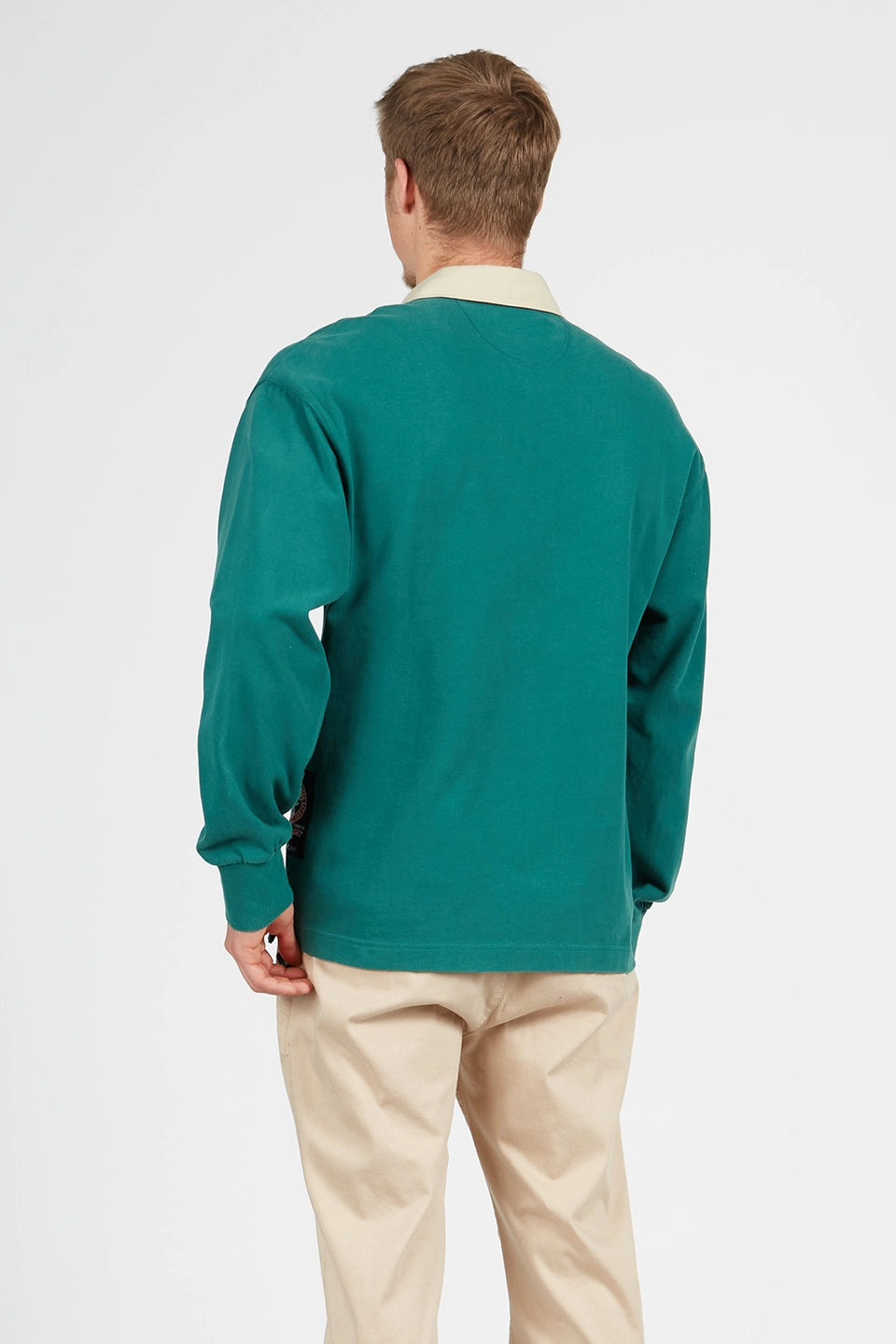 Man polo L/S jersey rugby peac, posey green