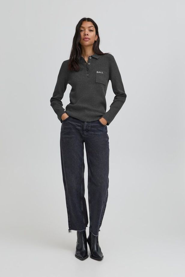 Bamarietta Knit Polo, Dark Grey Melange