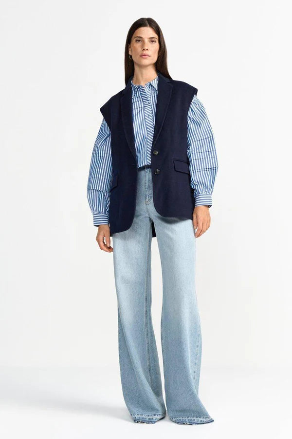 Striped Blouse w/ Pin Tucks, Skyway Blue